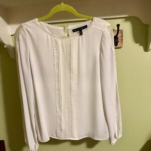 White House Black Market Cream Lace Trim Blouse